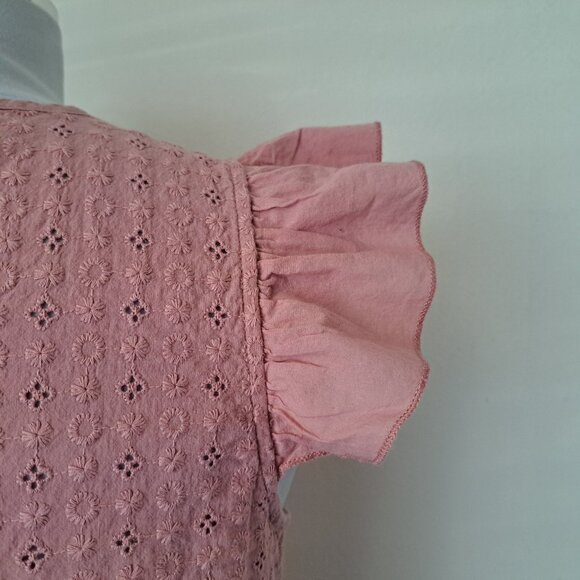 Roomates Juniors Cotton Eyelet Top Pink Color SIze L Cap Ruffles Sleeve - Picture 6 of 8